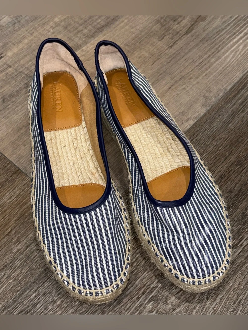 NWOT Lauren Ralph Lauren Luize Striped Canvas Ballet Espadrille Flats 8.5 Navy